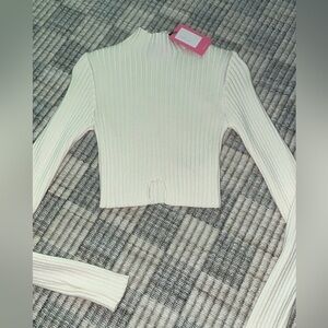 Edikted Cream Long Sleeve Ribbed Top